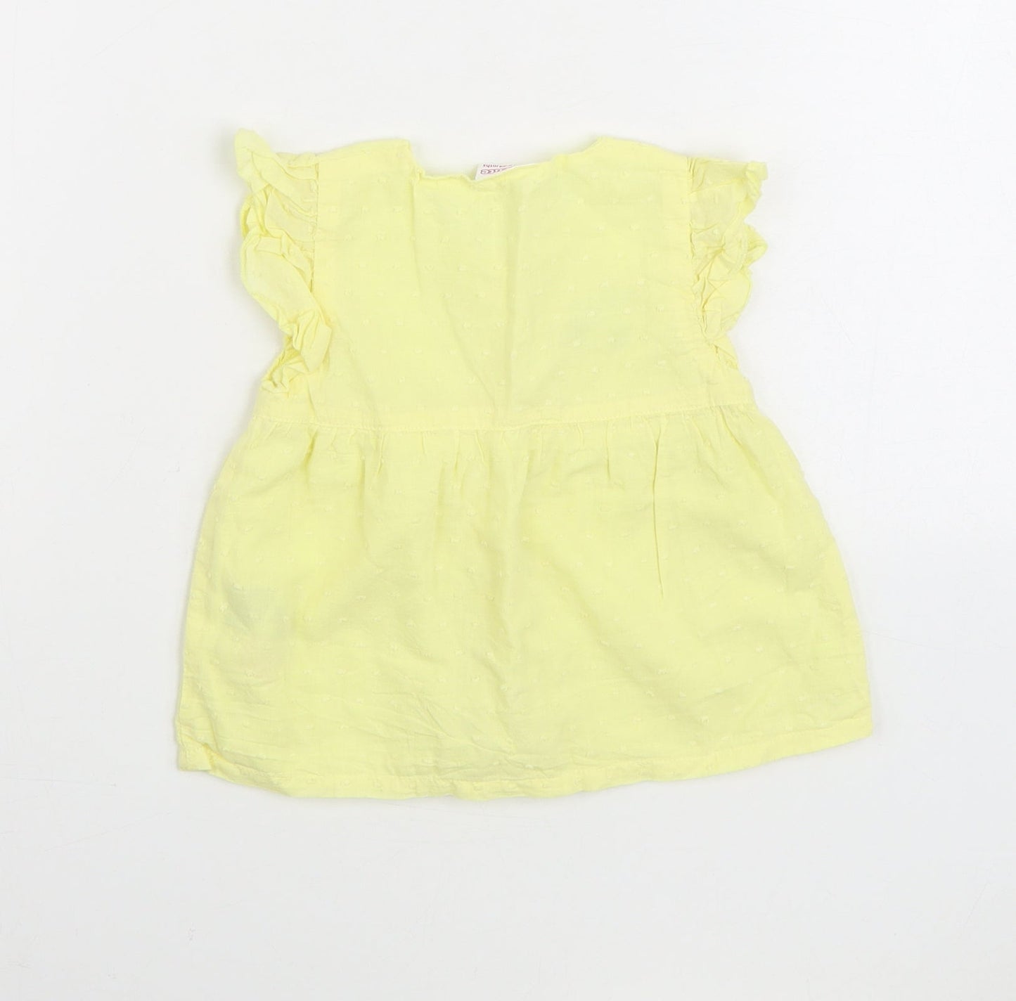 So Cute Girls Yellow 100% Cotton Skater Dress Size 18-24 Months Round Neck Button - Flower