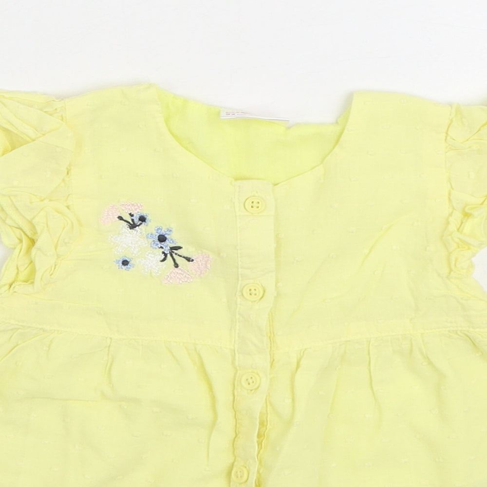 So Cute Girls Yellow 100% Cotton Skater Dress Size 18-24 Months Round Neck Button - Flower