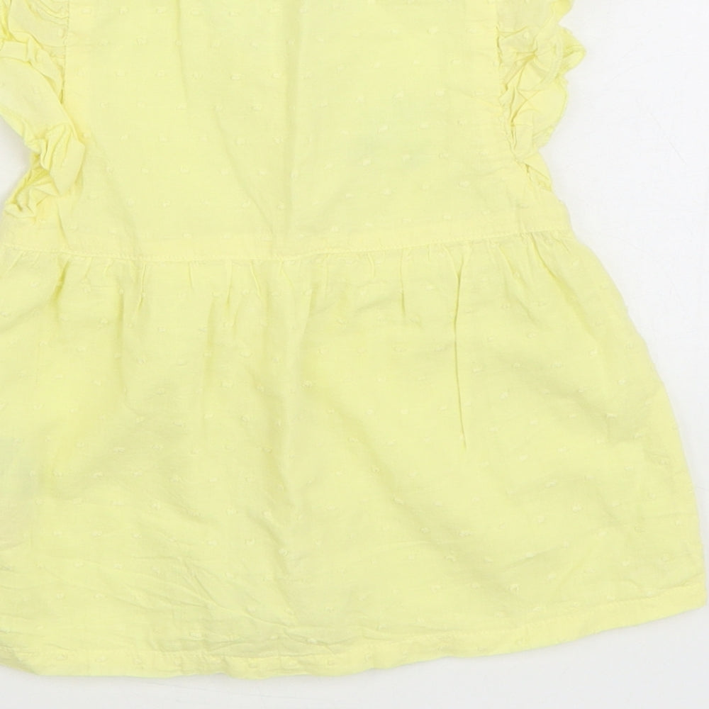 So Cute Girls Yellow 100% Cotton Skater Dress Size 18-24 Months Round Neck Button - Flower