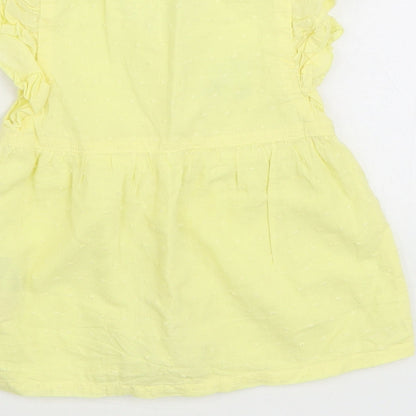 So Cute Girls Yellow 100% Cotton Skater Dress Size 18-24 Months Round Neck Button - Flower