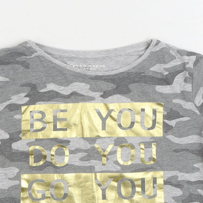 Primark Boys Grey Camouflage Cotton Basic T-Shirt Size 8-9 Years Round Neck Pullover - Slogan