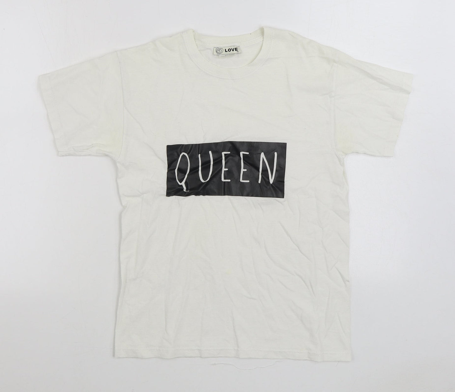 Love Girls White 100% Cotton Basic T-Shirt Size S Round Neck Pullover - Queen