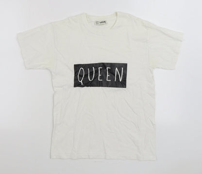 Love Girls White 100% Cotton Basic T-Shirt Size S Round Neck Pullover - Queen