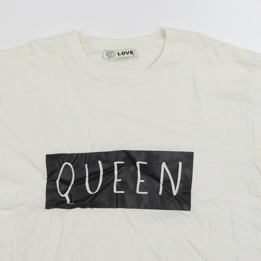 Love Girls White 100% Cotton Basic T-Shirt Size S Round Neck Pullover - Queen
