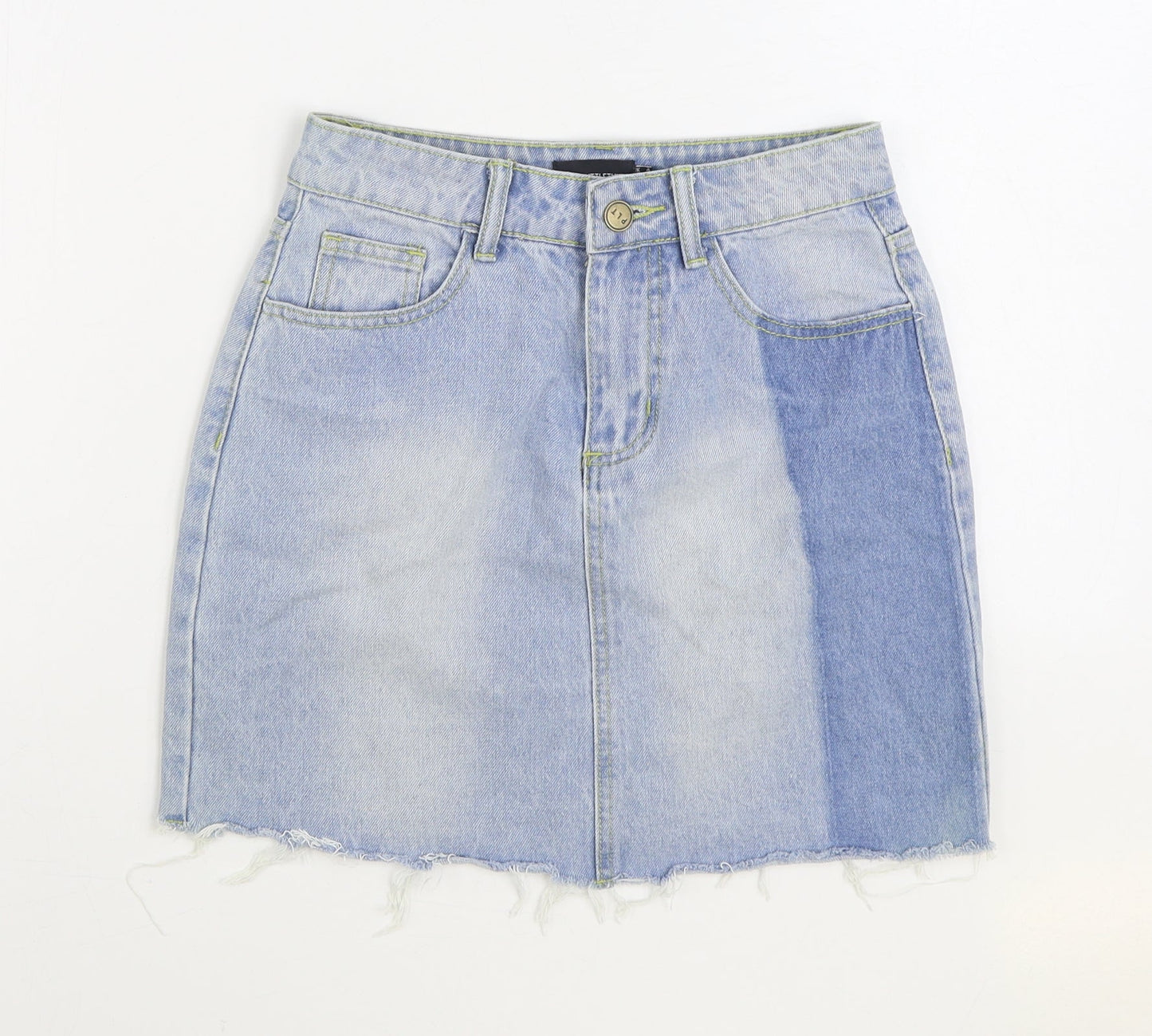 PRETTYLITTLETHING Womens Blue Cotton A-Line Skirt Size 4 Zip