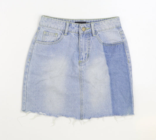 PRETTYLITTLETHING Womens Blue Cotton A-Line Skirt Size 4 Zip