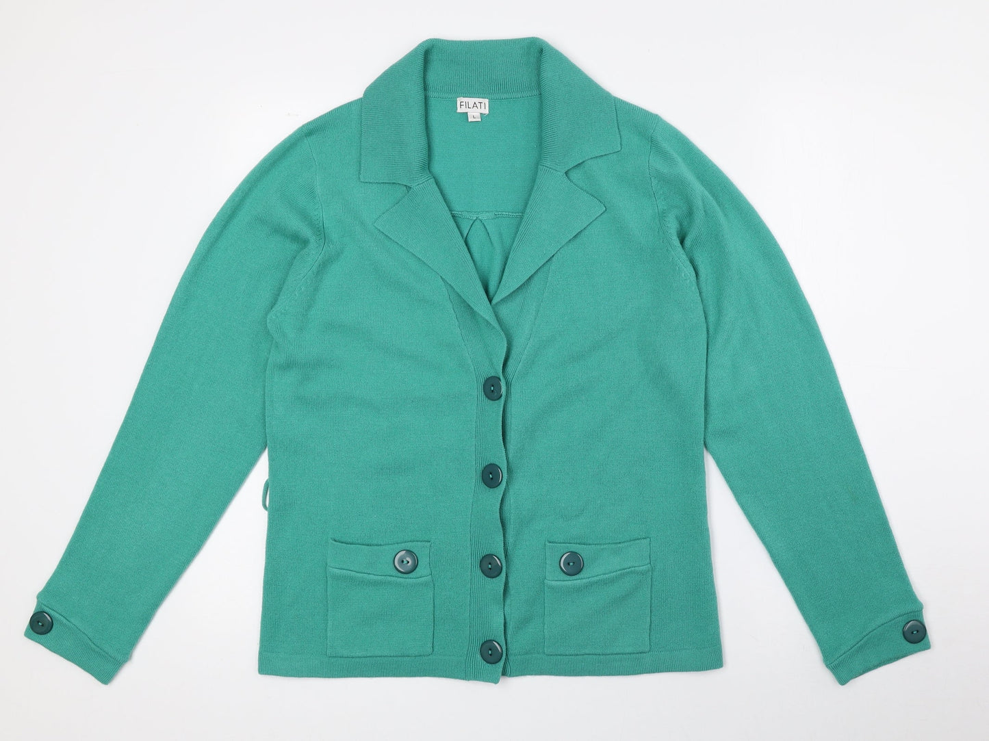 Filati Womens Green V-Neck Cardigan Jumper Size L
