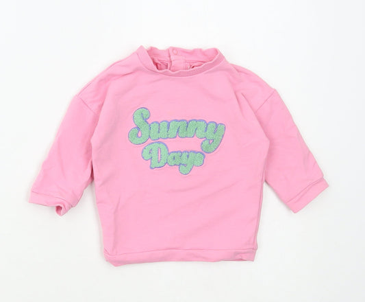 Marks and Spencer Girls Pink Cotton Pullover Jumper Size 3-6 Months Snap - Sunny Days