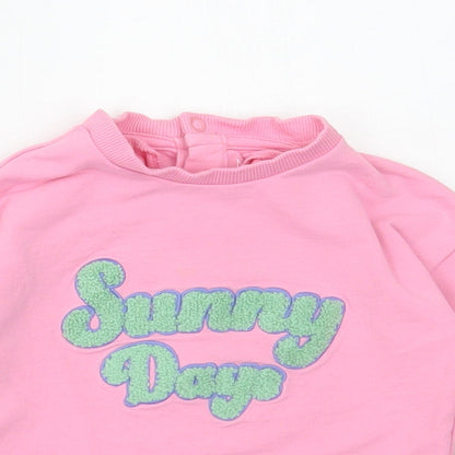 Marks and Spencer Girls Pink Cotton Pullover Jumper Size 3-6 Months Snap - Sunny Days