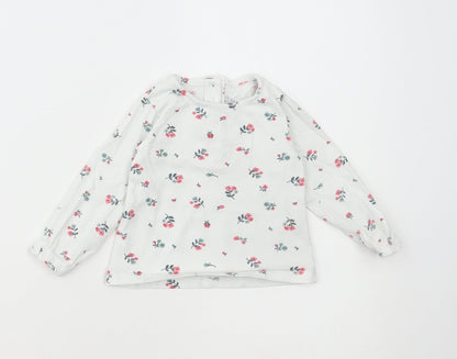 Dunnes Stores Girls White Floral Cotton Basic T-Shirt Size 6-9 Months Round Neck Button