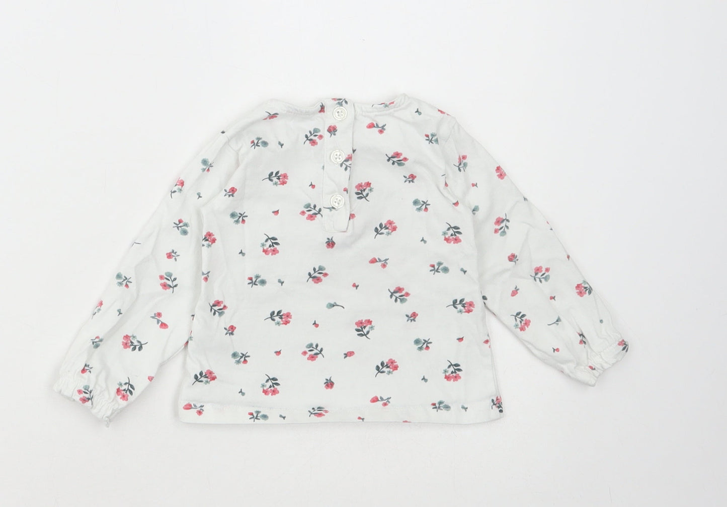 Dunnes Stores Girls White Floral Cotton Basic T-Shirt Size 6-9 Months Round Neck Button
