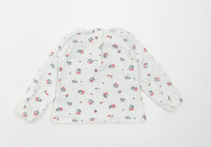 Dunnes Stores Girls White Floral Cotton Basic T-Shirt Size 6-9 Months Round Neck Button