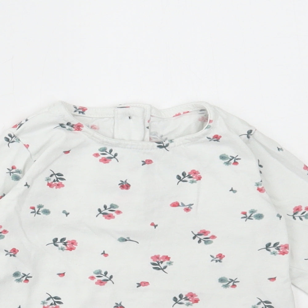 Dunnes Stores Girls White Floral Cotton Basic T-Shirt Size 6-9 Months Round Neck Button