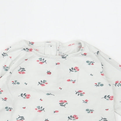 Dunnes Stores Girls White Floral Cotton Basic T-Shirt Size 6-9 Months Round Neck Button
