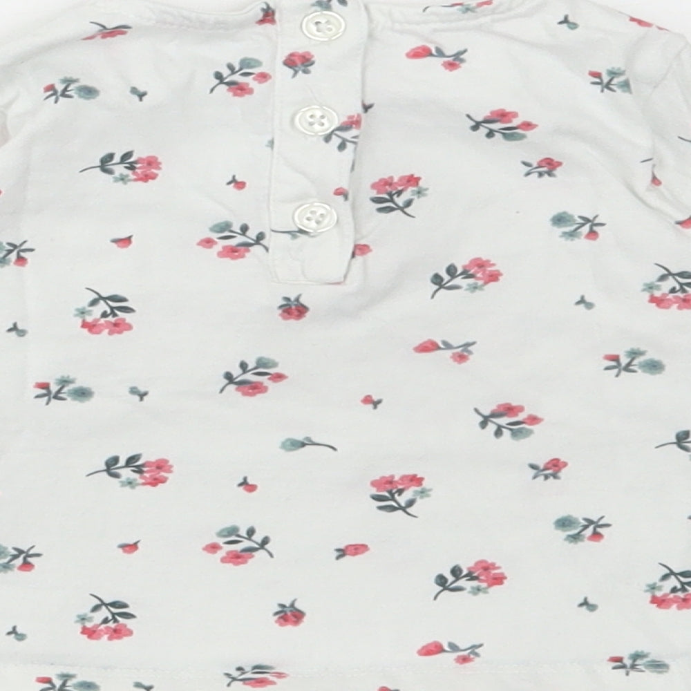 Dunnes Stores Girls White Floral Cotton Basic T-Shirt Size 6-9 Months Round Neck Button