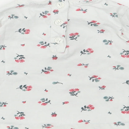 Dunnes Stores Girls White Floral Cotton Basic T-Shirt Size 6-9 Months Round Neck Button
