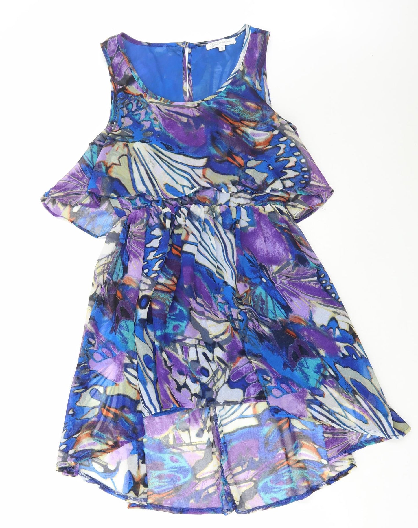 glamourous Womens Multicoloured Geometric Polyester Fit & Flare Size 8 Round Neck Button