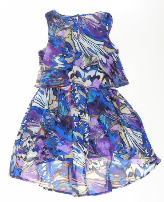 glamourous Womens Multicoloured Geometric Polyester Fit & Flare Size 8 Round Neck Button