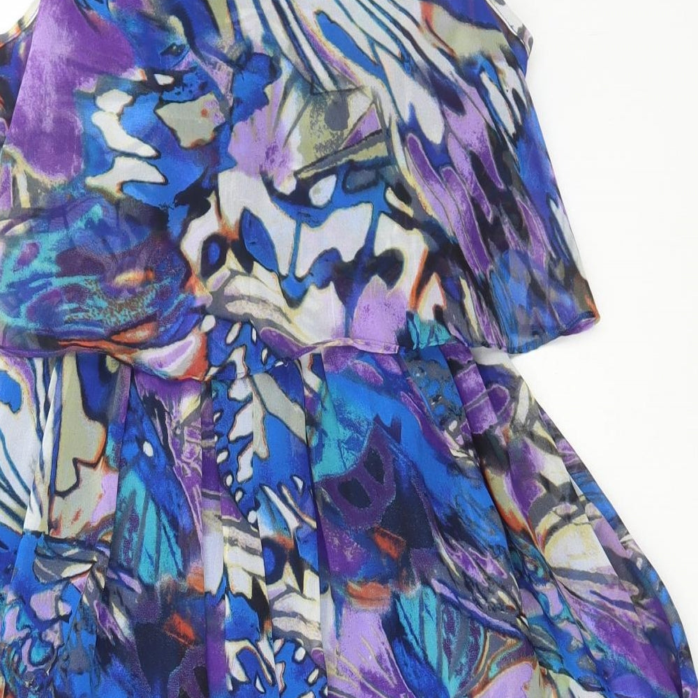 glamourous Womens Multicoloured Geometric Polyester Fit & Flare Size 8 Round Neck Button