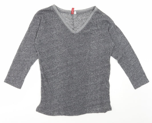 Divided by H&M Womens Grey V-Neck Cotton Pullover Jumper Size XS