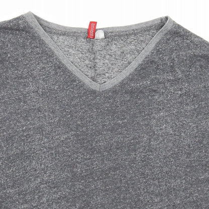 Divided by H&M Womens Grey V-Neck Cotton Pullover Jumper Size XS