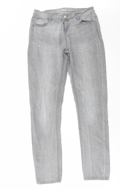 Denim & Co. Womens Grey Cotton Skinny Jeans Size 12 L32 in Regular Zip