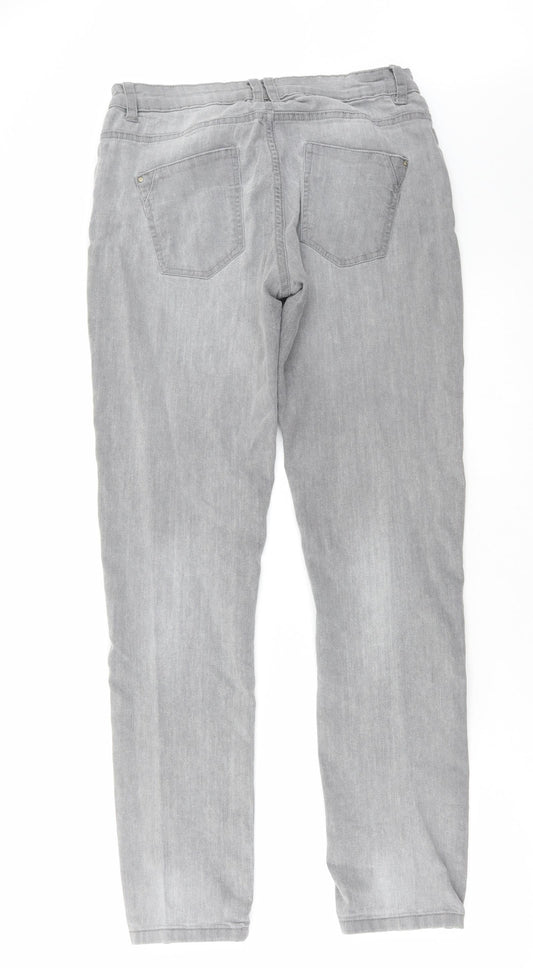 Denim & Co. Womens Grey Cotton Skinny Jeans Size 12 L32 in Regular Zip