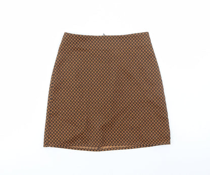 Pull&Bear Womens Orange Geometric Polyester Mini Skirt Size XS Zip