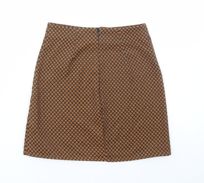 Pull&Bear Womens Orange Geometric Polyester Mini Skirt Size XS Zip