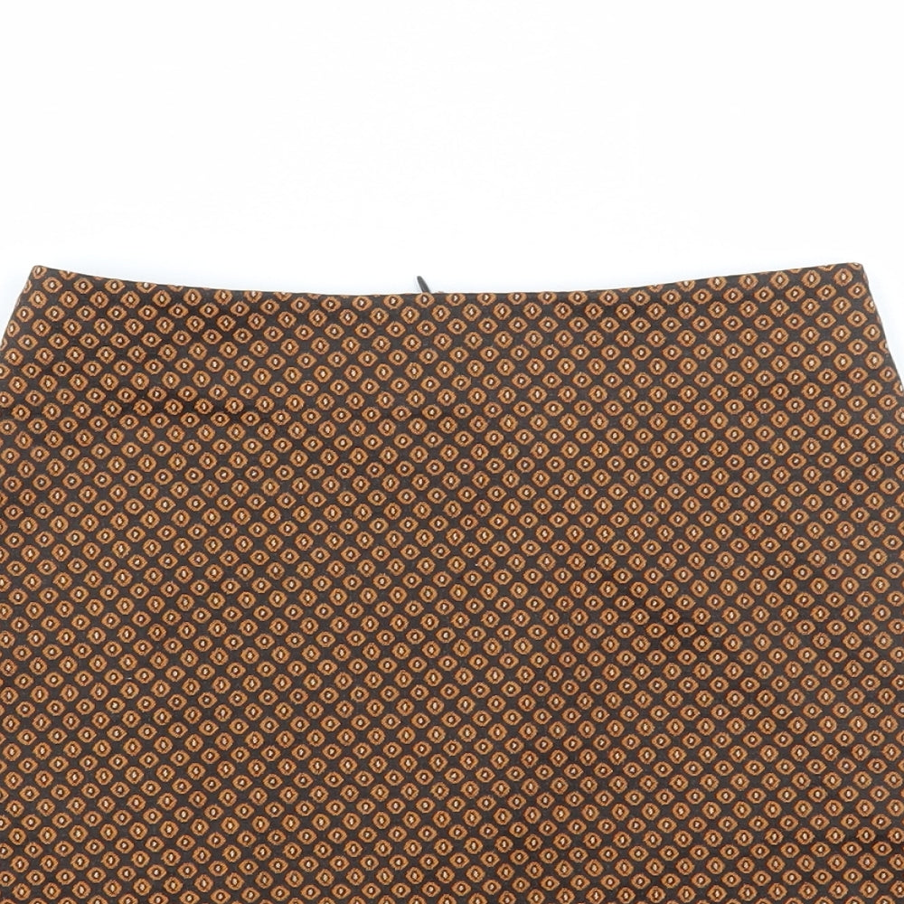 Pull&Bear Womens Orange Geometric Polyester Mini Skirt Size XS Zip