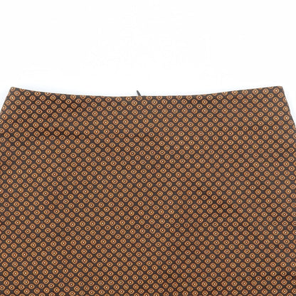 Pull&Bear Womens Orange Geometric Polyester Mini Skirt Size XS Zip