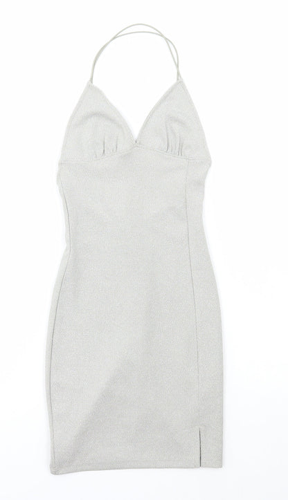 Divided by H&M Womens Silver Polyester Bodycon Size 2XS Halter Pullover