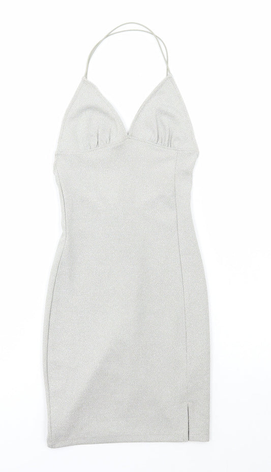 Divided by H&M Womens Silver Polyester Bodycon Size 2XS Halter Pullover