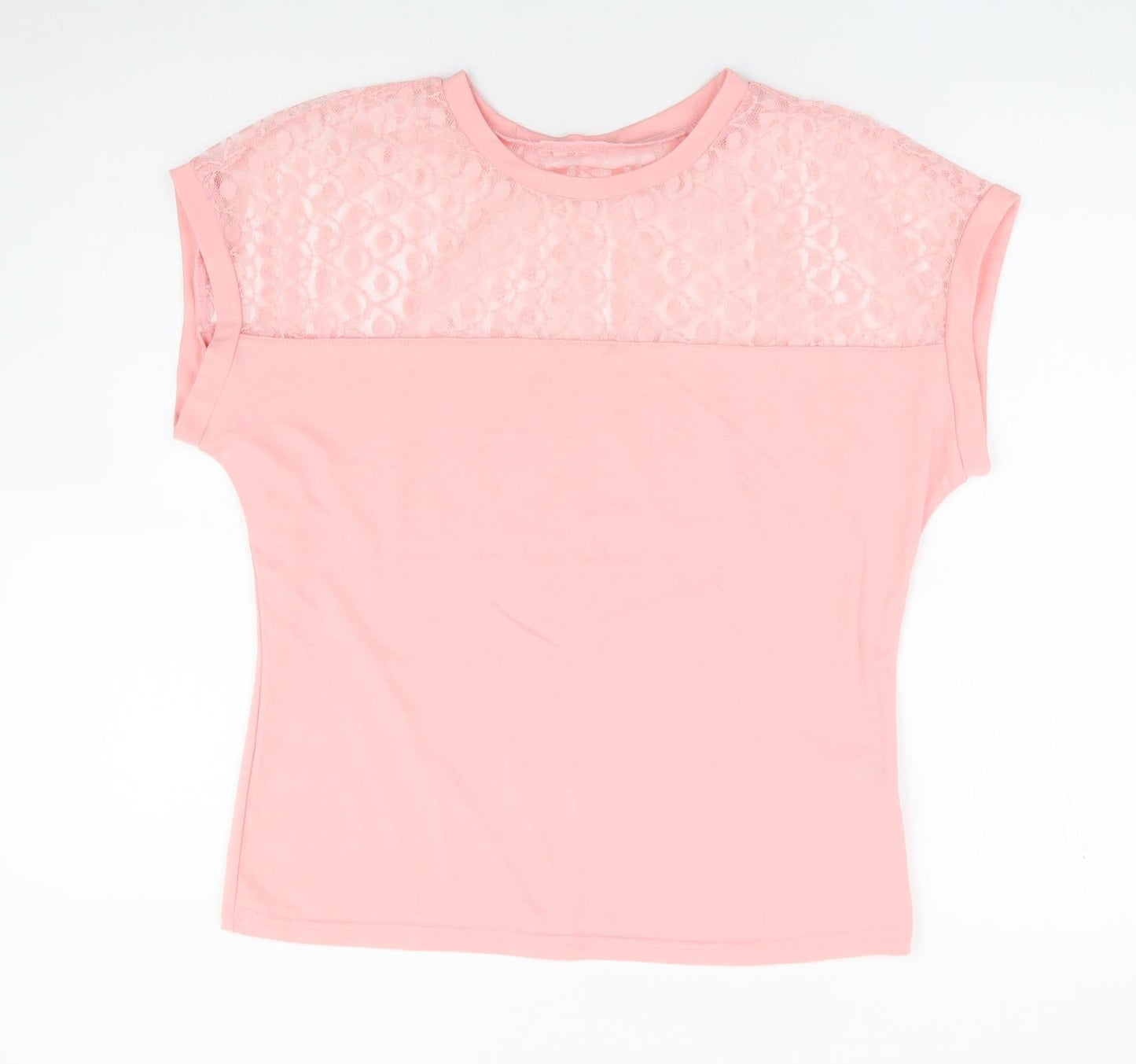 SheIn Womens Pink Cotton Basic T-Shirt Size XL Round Neck - Lace Panel