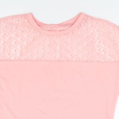SheIn Womens Pink Cotton Basic T-Shirt Size XL Round Neck - Lace Panel
