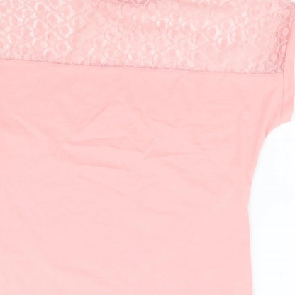 SheIn Womens Pink Cotton Basic T-Shirt Size XL Round Neck - Lace Panel