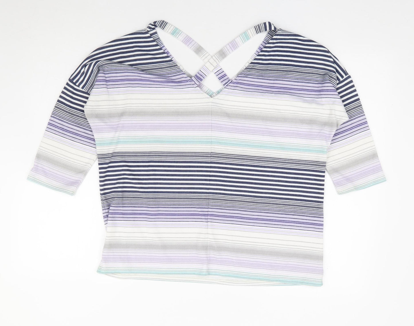 George Womens Multicoloured Striped Polyester Jersey Blouse Size 12 V-Neck - Cross Back