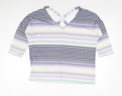 George Womens Multicoloured Striped Polyester Jersey Blouse Size 12 V-Neck - Cross Back