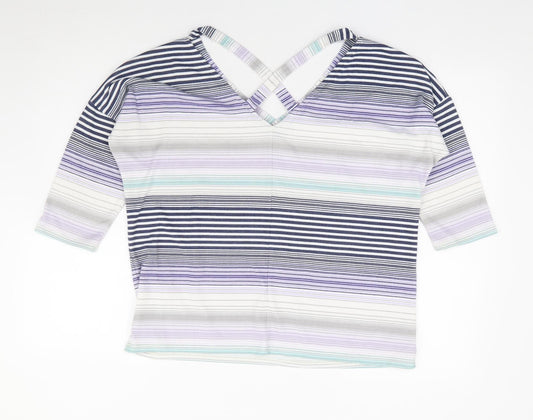 George Womens Multicoloured Striped Polyester Jersey Blouse Size 12 V-Neck - Cross Back