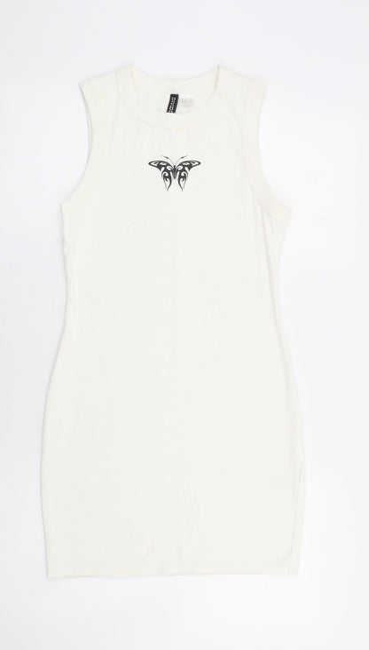 Divided by H&M Womens Ivory Cotton Tank Dress Size M Round Neck Pullover - Butterfly