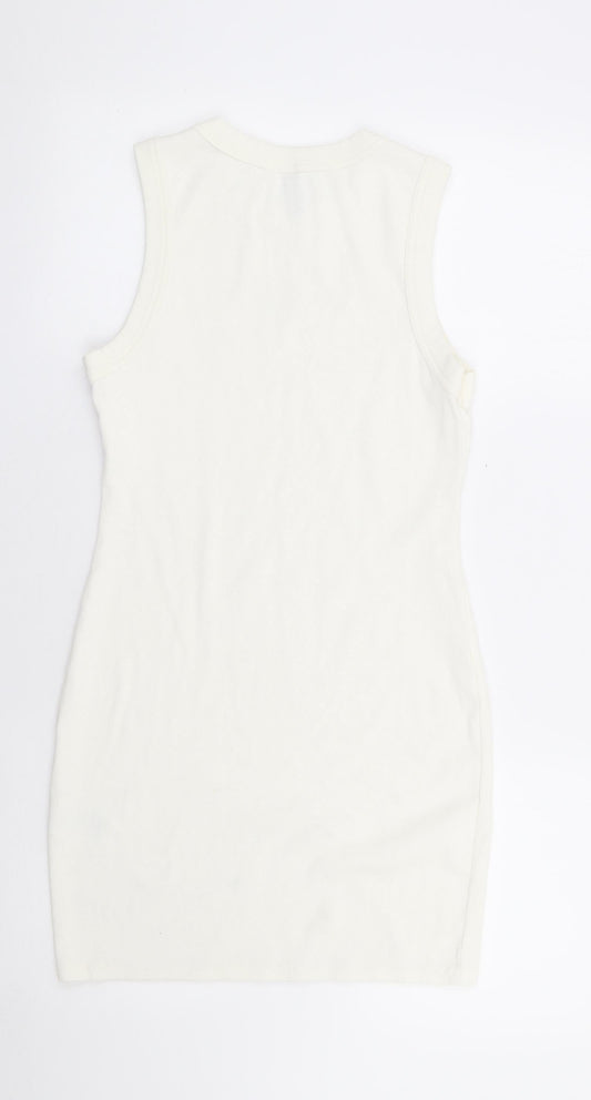 Divided by H&M Womens Ivory Cotton Tank Dress Size M Round Neck Pullover - Butterfly
