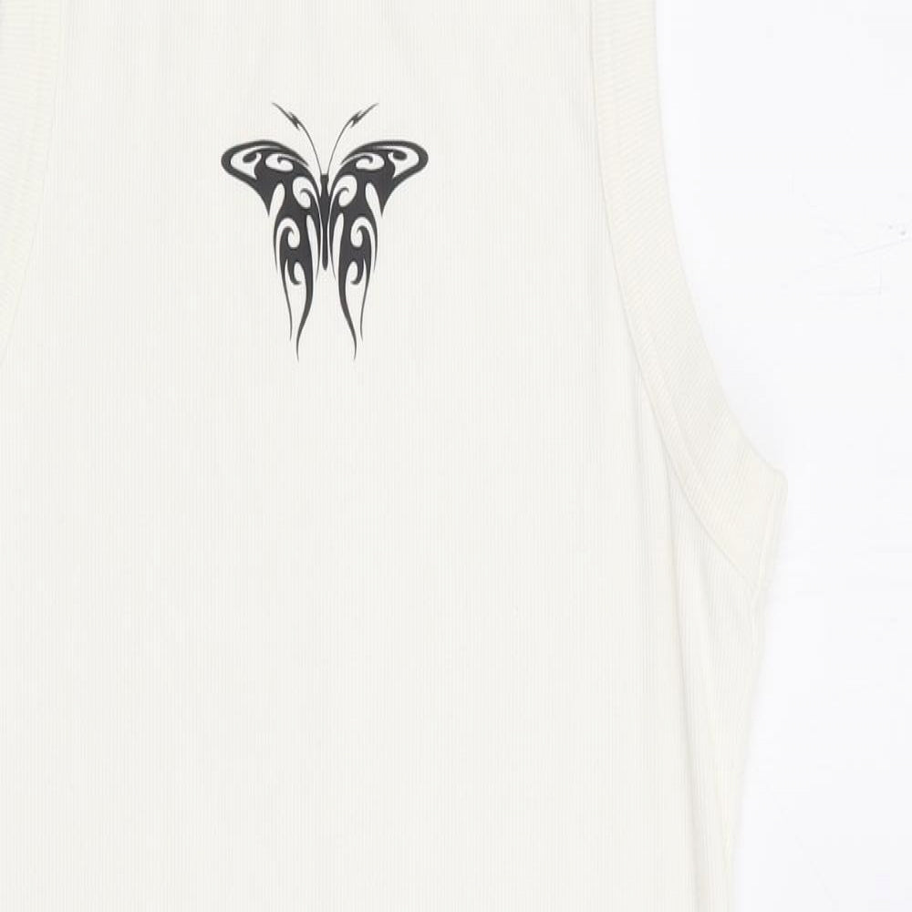 Divided by H&M Womens Ivory Cotton Tank Dress Size M Round Neck Pullover - Butterfly
