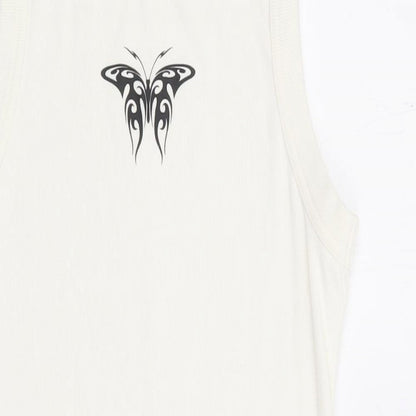 Divided by H&M Womens Ivory Cotton Tank Dress Size M Round Neck Pullover - Butterfly