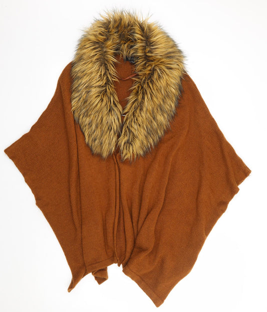 Primark Womens Brown V-Neck Acrylic Cape Jumper One Size