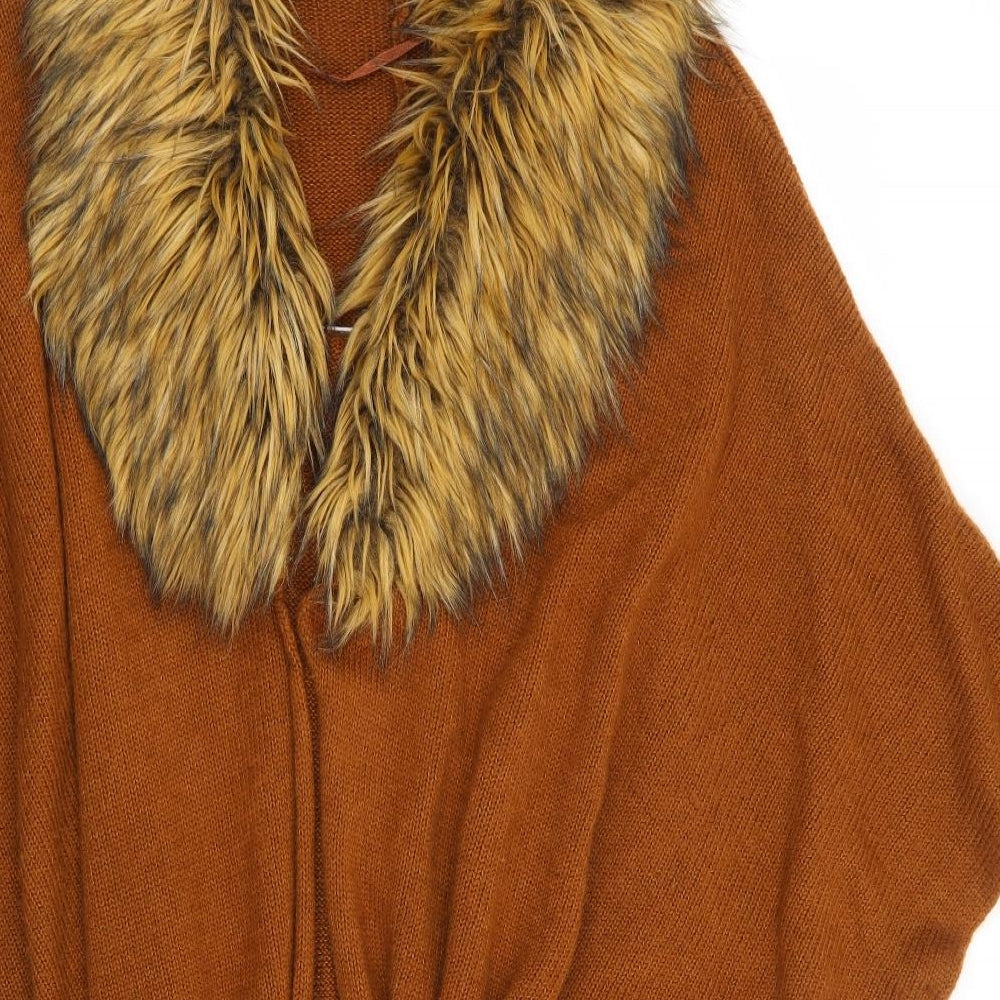 Primark Womens Brown V-Neck Acrylic Cape Jumper One Size
