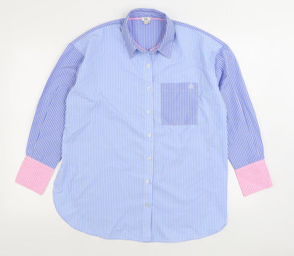 River Island Mens Blue Striped Polyester Button-Up Size XS Collared Button