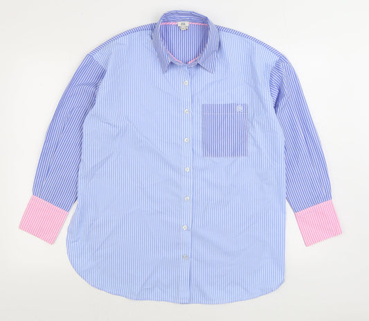 River Island Mens Blue Striped Polyester Button-Up Size XS Collared Button