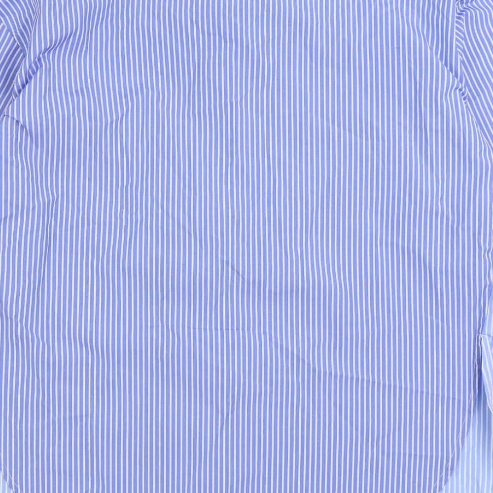 River Island Mens Blue Striped Polyester Button-Up Size XS Collared Button