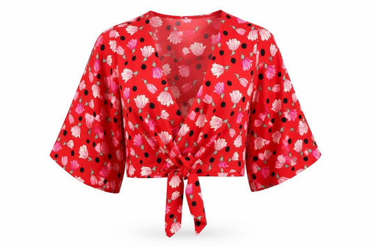 Womens UK Size 10 Topshop Red Wrap Blouse