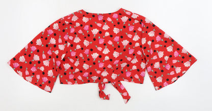Womens UK Size 10 Topshop Red Wrap Blouse